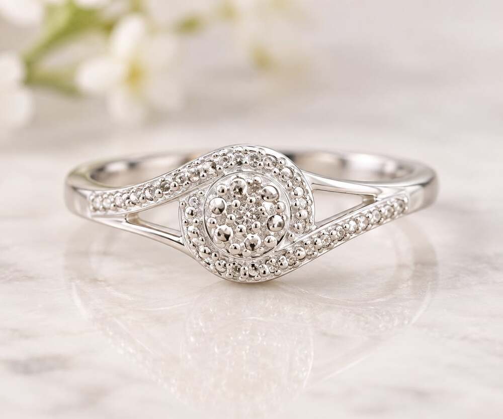 Diamond Accent Multi-Stone Halo Bypass Promise Ring in Platinum Bond